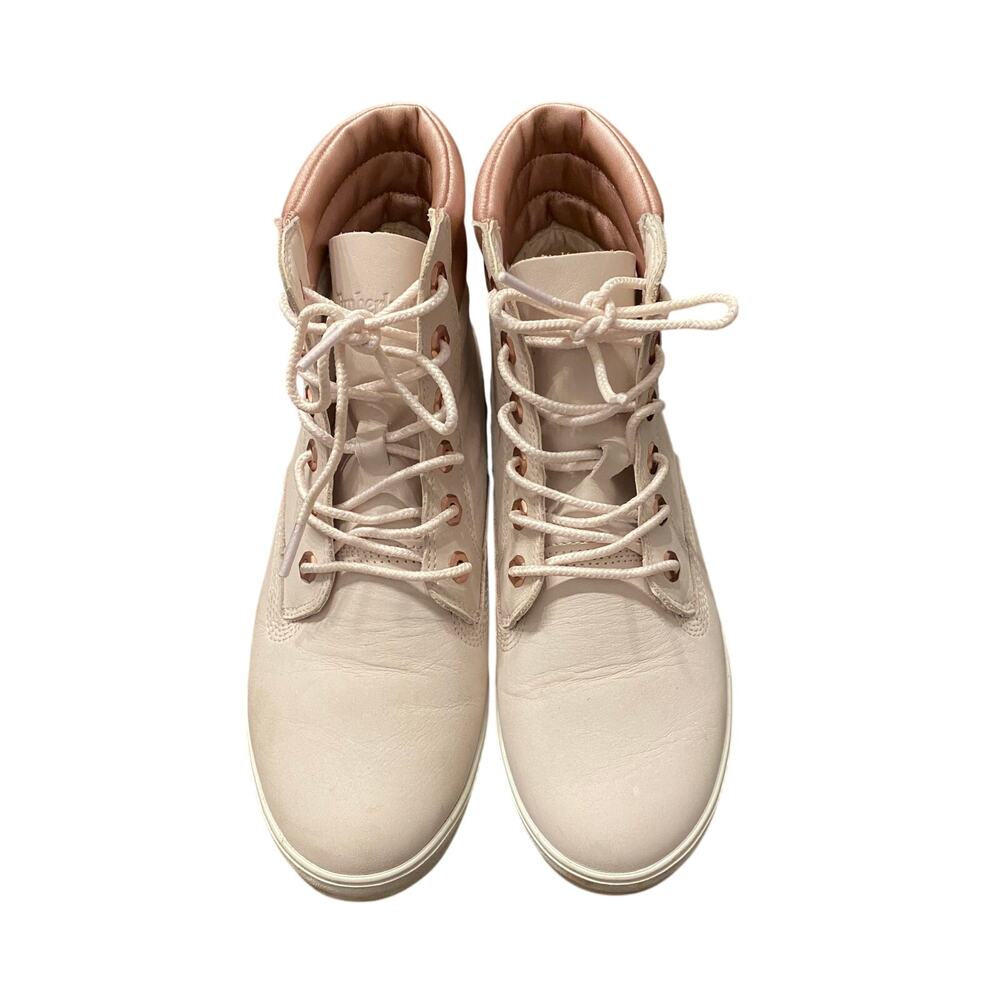 Timberland Women’s Pink Rose Gold Leather High Top Sneakers 8.5 Utility Street